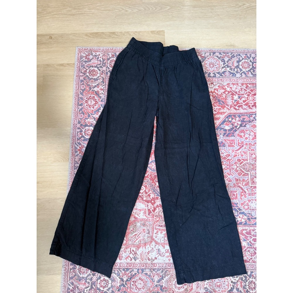 Old Navy Black Linen Blend Wide Leg Comfort Waistband Pants Womens Small